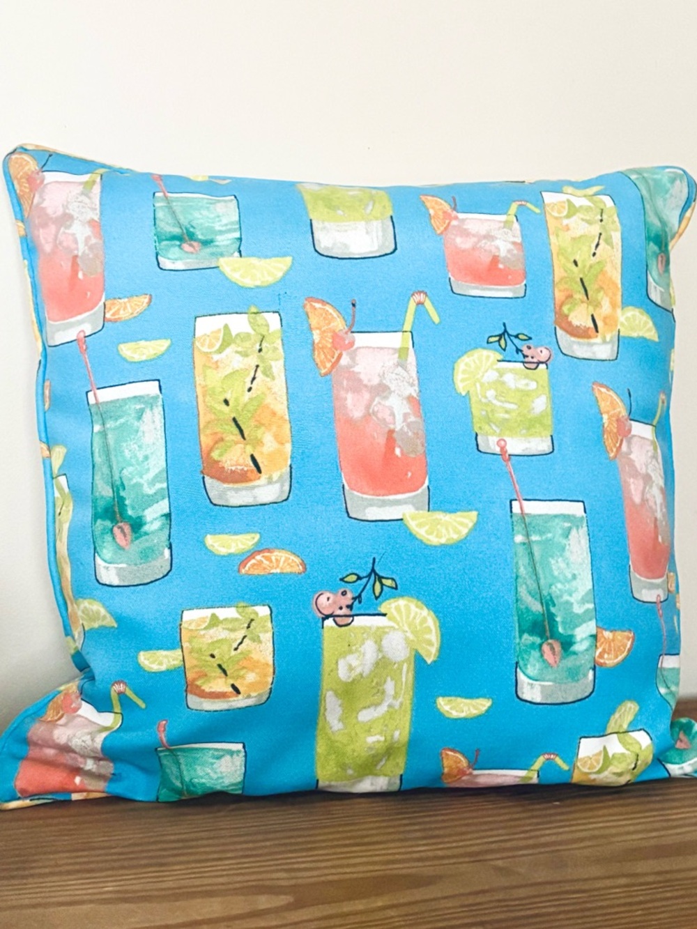 Tropical Cocktail Print Decorative Outdoor Pillow